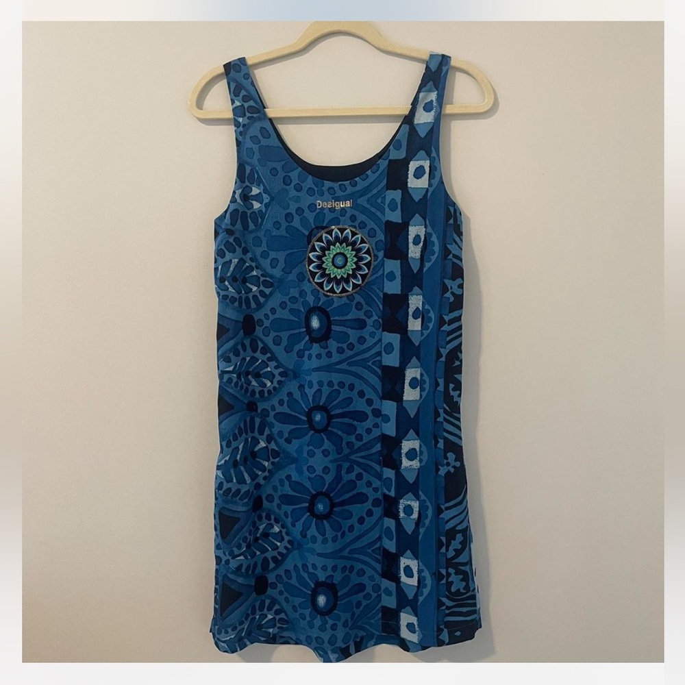 Desigual Blue Vibrant Print Women's Magic Floaty Dress Size 38 Small - Picture 9 of 12